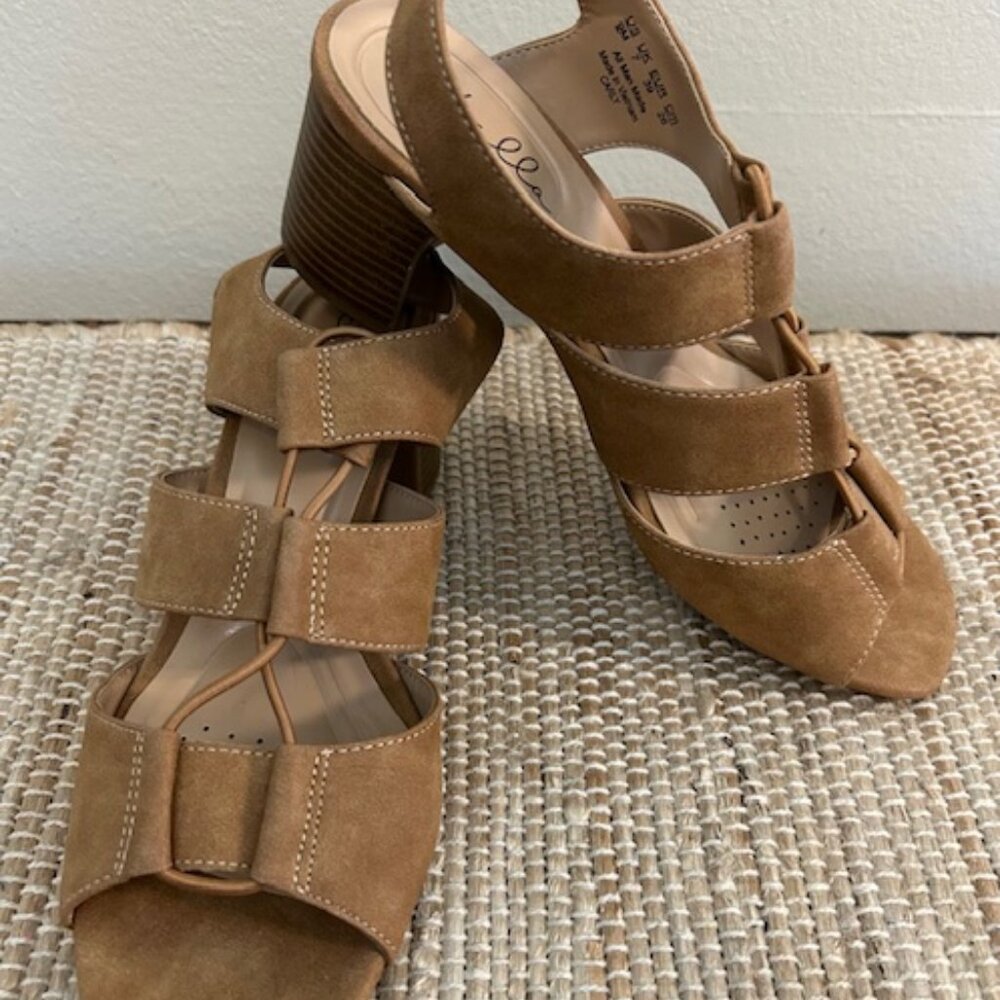 Brown Suede Sandals with Block Heel